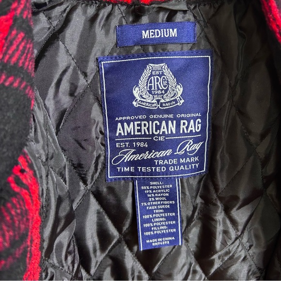 American Rag shacket shirt jacket men's Medium Buffalo plaid red snap quilted - Picture 10 of 12